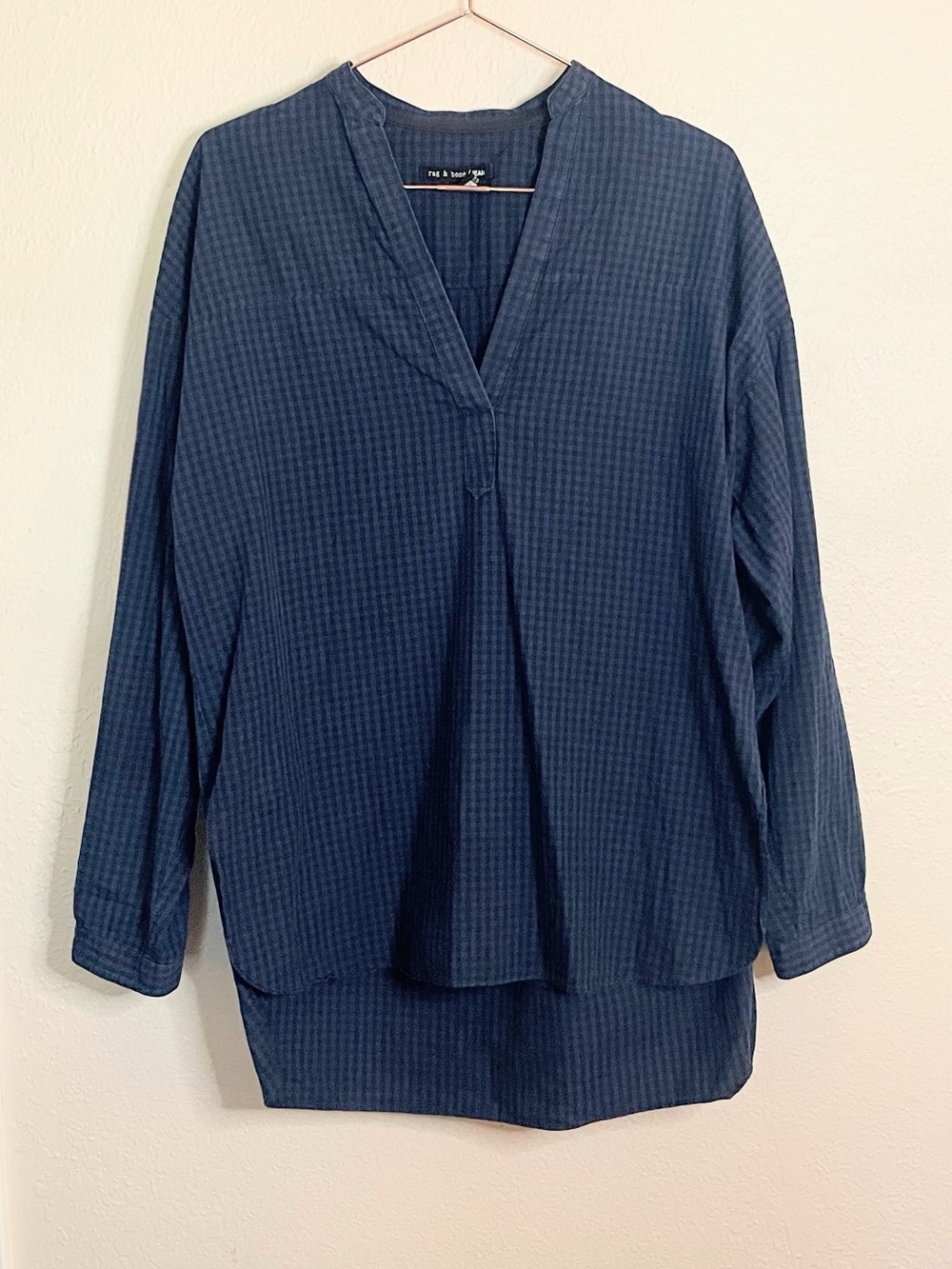 rag & bone Blue Black Plaid Cotton Button Front Shirt Medium